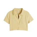 کراپ تاپ زنانه یقه‌ دار کرمی کد 1053