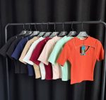 کراپ دخترانه آستین کوتاه یقه گرد جلو نگین کد 1098