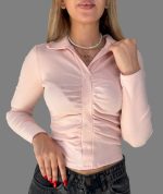 کراپ آستین‌ بلند دخترانه جلو‌ چیندار کد 1088