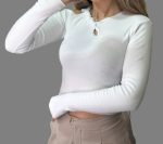 کراپ آستین‌ بلند دخترانه سر شونه خالی کد 1087