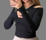 کراپ آستین‌ بلند دخترانه سر شونه خالی کد 1087