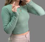 کراپ آستین‌ بلند دخترانه سر شونه خالی کد 1087