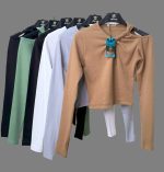 کراپ آستین‌ بلند دخترانه سر شونه خالی کد 1087