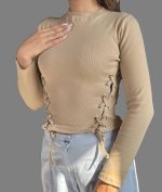 کراپ آستین‌ بلند پایین پرچی