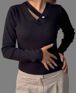 کراپ آستین‌ بلند دکمه‌ای