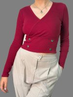 کراپ آستین‌ بلند دخترانه جلو دکمه کد 1091