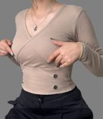 کراپ آستین‌ بلند دخترانه جلو دکمه کد 1091