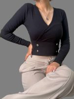 کراپ آستین‌ بلند دخترانه جلو دکمه کد 1091