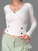 کراپ آستین‌ بلند دخترانه جلو دکمه کد 1091