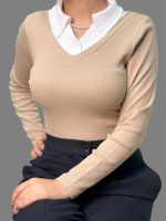 کراپ آستین‌ بلند دخترانه یقه‌ دار کد 1093