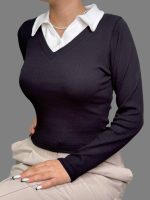 کراپ آستین‌ بلند دخترانه یقه‌ دار کد 1093