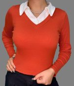 کراپ آستین‌ بلند دخترانه یقه‌ دار کد 1093