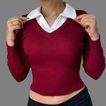 کراپ آستین‌ بلند دخترانه یقه‌ دار کد 1093