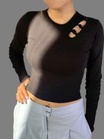 کراپ آستین بلند دخترانه شونه پاپیونی کد 1095