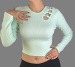 کراپ آستین بلند دخترانه شونه پاپیونی کد 1095