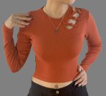 کراپ آستین بلند دخترانه شونه پاپیونی کد 1095