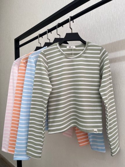 کراپ دخترانه راه راه یقه گرد کد 1107