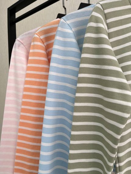 کراپ دخترانه راه راه یقه گرد کد 1107